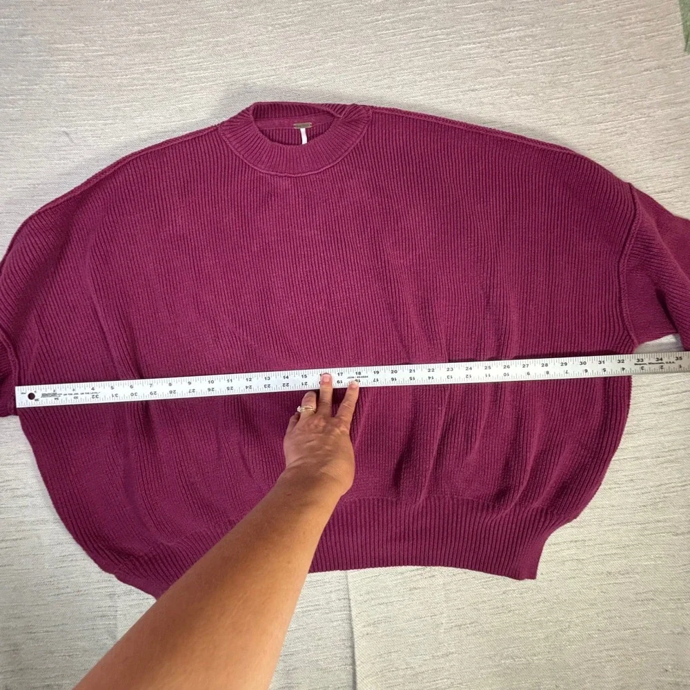 Free People Oversized Mock Neck Ribbed Sweater Berry Magenta Dolman Sleeve S/P